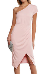 Knielanges schwarzes One-Shoulder-Midikleid